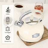 RETTBERG Tea Kettle for Stovetop Induction Whistling Tea Kettles 2.64 Quart Retro Food Grade Stainless Steel Teapots with Cool Touch Handle Creamy White
