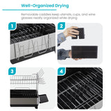 Home Zone Living Large 2-Tier Stainless Steel Dish Drying Rack with Drain Pipe and Utensil Holders