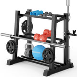 YOLEO Multifunctional Dumbbell Rack, Heavy-Duty Weight Rack for Dumbbell, Kettlebell, Barbell, Weight Plates, 1100LBS Capacity Adjustable 3-Tier Storage Rack (Rack Only)