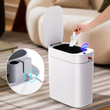 3.5 Gallon Slim Smart Small Plastic Trash Bin, Narrow Motion Sensor Trash Can for Bedroom, Office White