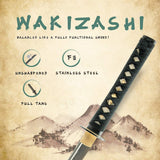 HMS Japanese Samurai Katana and Wakizashi Daisho Combo Set, Iron Tsuba, Hand Forged, Stainless Steel, Black Wooden Scabbard, Unsharpened