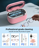onlikin 35W Ultrasonic Jewelry Cleaner, 45KHz Retainer Cleaner for Jewelry, 5 Timer & 3 Power Modes, Eyeglasses, Rings, Watch Strap, Dentures - 20oz, 304 Stainless Steel Tank, Quiet <38dB (Pink)