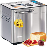 KOVIET 25-in-1 Bread Maker Machine with Automatic Dual Dispenser, 2LB Stainless Steel Breadmaker with Gluten-Free, Dough, Jam, Yogurt etc Settings, Silver