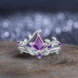 Oseew Amethyst rings for women sterling silver Amethyst engagement ring set Anniversary