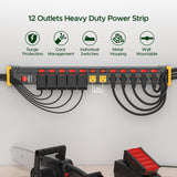 12 Outlet Heavy Duty Long Power Strip with Individual Switches