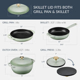 Best Choice Products Non-Stick Pot & Pan Cookware Set, Cast Iron, 2Qt Skillet W/Lid, 10" Grill Or Griddle Pan W/Press, 6Qt Enameled - Sage