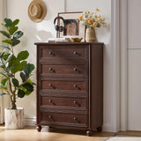 RWYHG Farmhouse 5 Drawers Dresser for Bedroom, Wood 45" Tall Chest of Drawers, Dresser Rustic Storage Dressers Organizer with Metal Handle Closet for Living Room, Hallway Entryway(Walnut)