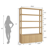 71" Tall Bookshelf with Storage, 4 Tier Bookcase with Cabinets, Oak