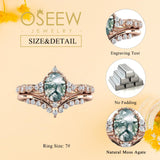 Natural Moss Agate Wedding Ring set Engraving Text Moss Agate promise Ring Set 18k gold Ovel Moss Agate Stone