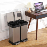 13 Gallon Dual Trash and Recycling Bin, 50L(2x25L) Fingerprint Proof Stainless Steel Kitchen Garbage Can with Double Lid, Hands-Free Step Rubbish Bin Without Inner Bucket for Kitchen Home Office