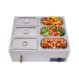 Bain Marie Electric Food Warmer, 850W 6-Pan Commercial Countertop Steamer Stainless Steel Bain Marie Steam Table Steamer for Catering and Restaurants US Stock (6-pan)