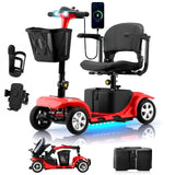 Mobility Scooter for Adults, Senior, 4 Wheels Electric Powered Chargeable Device for Travel, Lightweight and Portable, with LED Headlights and Basket, Charger Included, Red/Blue (RED red)