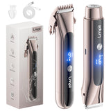 Bikini Trimmer for Women, 2-in-1 Electric Razor with Dual Heads, Ceramic Blade, Waterproof & Rechargeable, Painless Pubic Hair Shaver for Bikini, Underarm, Legs, Face - ChampagneGold