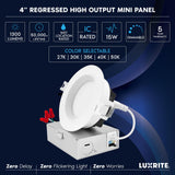 LUXRITE 4 Inch LED Recessed Ceiling Light with Junction Box, 15W, 5CCT Selectable 2700K/3000K/3500K/4000K/5000K, 1300LM High Brightness, Dimmable Canless Downlight, Wet Rated, IC Rated, ETL (6 Pack)