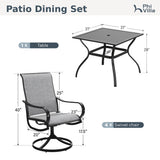PHI VILLA 5 Pcs Patio Dining Set for 4, Swivel Mesh Chairs, Grey
