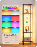 EDISHINE RGBW Modern Floor Lamp, 5-Tier Display Shelf with Light, Adjustable Brightness & Color Temperature, 3 Lighting Modes, Remote Control, Stable Floor Lamps for Living Room, Bedroom, Study, Black