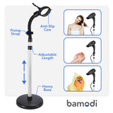 Bamodi Hair Dryer Holder Black - Hands-Free Hair Drying Metal Stand with 360° Rotation, Adjustable Height - Countertop or Wall Mount - Stylish and Convenient Storage Solution for Bathroom