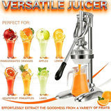 Citrus Juicer Manual Juicer Press - Professional Heavy Duty Cold Press Fruit Extractor for Pomegranate, Citrus, Lemon, Orange - Easy to Clean Stainless Steel Construction