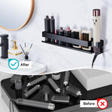 Hair Tool Organizer for Wall Mounted Curling Iron Holder, Hair Dryer Holder for Curling Iron Accessories Storage, Bathroom Hair Straightener Organizer for Hair Styler Attachments Storage (Black)