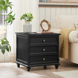 Joaxswe 24" Wide Farmhouse Night Stand Set of 2,Large End Table with 3 Drawers & Metal Handle,Wood Dresser for Bedroom Cabinet, Bed Side Table Chest of Drawers,Nightstand for Living Room,Closet,Black