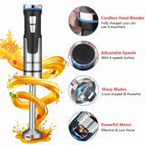 Liebe&Lecker Immersion Blender Handheld Cordless, 3 in 1 Cordless Hand Blender, 8 Speed Emulsion Blender Handheld with Whisk Milk Frother for Soup Smoothie