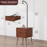 HNEBC Fluted nightstand Set 2 with - with 3-Color Lights and Lampshades,Modern Night Stand with Charging Station,LED Bedside Table with 2 Drawers,Tall Side Table for Bedroom,Walnut