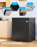 TABU 3.5 Cu Ft Chest Freezer, Freestanding Compact Chest Deep Freezer with 7 Level Adjustable Thermostat& Removable Storage Basket, Energy Saving (Black)