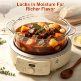 MAGNIFIQUE Slow Cooker, 4.5 Quart 8-in-1 Glass Pot Multi-Cooker, Non-Toxic Slow Cooker with Removable Borosilicate Glass Pot, for Rice, Pasta, Steam & Proof, Oatmeal