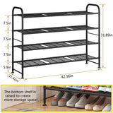 LINZINAR Shoe Rack Long 4 Tier Shoe Storage Organizer Metal Wide Shoe Shelf for Closet Entryway Bedroom 24 Paris Large Capacity, Gold Black