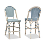 PURPLE LEAF Counter Bar Stools 25" Set of 2 French PE Rattan, Light Blue