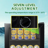 WANAI Small Beverage Refrigerator Cooler 1.3 Cu.Ft, 45 Can Black Mini Small Fridge with Glass Door Adjustable Shelves for Soda Beer Wine, Suitable for Bedroom Bar Office