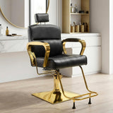 walnest Black & Gold Professional Reclining Salon & Spa Barber Chair for Hair Stylist with Headrest All Purpose Hydraulic Styling Beauty Chair for Barbershop Braiding Makeup Lash Tattoo