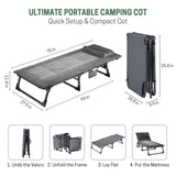 Mopaicot Folding Camping Cot for Adults, Adjustable 4-Position Reclining Chair with Mattress and Pillow, Lounge Chair Camp Cots Bed for Sleeping, Travel, Garden, Pool, or Office Nap (Gray)