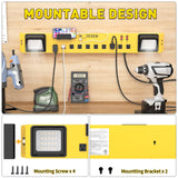 Heavy Duty Metal 10 Outlets 6FT Long Power Strip with LED Worklight, Yellow