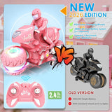 Remote Control Motorcycle for Girls with RGB Wheels Lights, RC Motorbike Toy, 360° Rotations, 55 Min Play, Stunt Motocross with Rider, 2.4Ghz RC Dirt Bike Birthday Xmas for Girls 4-12 (Pink)