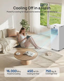16,000 Btu Portable Air Conditioners for Large Rooms up to 750 Sq. Ft., 5-in-1 Smart WiFi AC Unit with APP, Fast Cooling, Dehumidifier, Fan, 36dB Sleep Mode 24H, Window Kits for Bedroom Home Office
