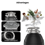 GarveeTech Garbage Disposal 1 HP, Continuous Feed Food Waste Disposer with Air Switch & Flange Seal, Stainless Steel Garbage Disposer, Compact Food Waste Grinder for Kitchen Sink, Black