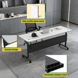 JFazzruit Folding Conference Room Table with Wheels,Modular Conference Tables Seminar Table with Grommet,Stability Enhancement,Fold Up Rolling Conference Table for Office (6, White, 55.2IN/140CM)
