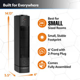 Lasko Oscillating Ceramic Slim Tower Desktop Space Heater for Home with Thermostat and 2 Speeds, 14 Inches, Black, 1500W, CT14101