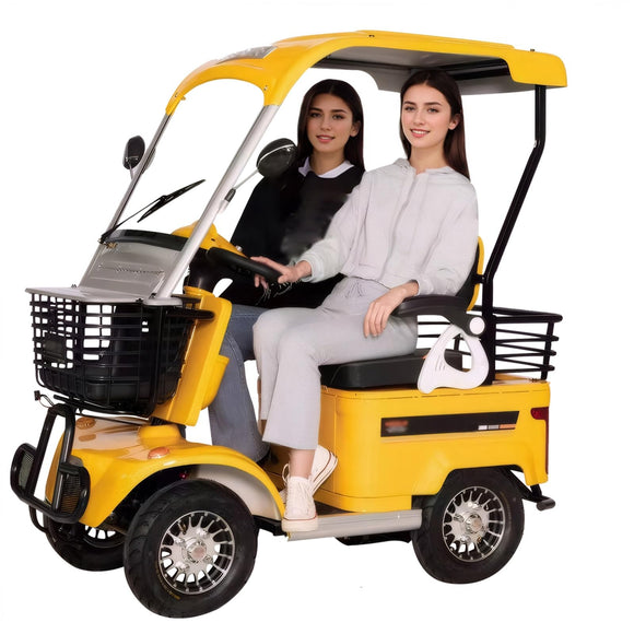 Electric Golf Cart Passenger Cruiser, with Extra Large Capacity Storage Trunk, 50-Mile Range (Yellow-800W60V30AH-Lithium)