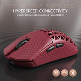 ATTACK SHARK R5 Ultra Wireless Gaming Mouse,Carbon Fiber Shell 39g Superlight,PAW3950MAX Nordic 52840 MCU 8K Polling 42K DPI Optical Sensor,BT/2.4G/USB-C Wired Mice with Coiled Cable-Red&Griptape