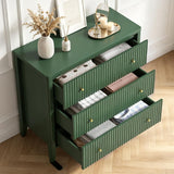 Fatmok Fluted 3 Drawer Dresser for Bedroom Set of 2, 34" Wide Chest of Drawers, Modern Wood Nightstand End Table with Metal Handles, Striped Storage Cabinet for Living Room, Hallway, Entryway, Green