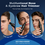 XOOMRSCP Professional Nose Hair Trimmer for Men, Rechargeable 2 in 1 Painless Ear & Nose Hair Trimmer with IPX7 Waterproof Dual-Edge Blades for Eyebrow & Facial Hair (Black)