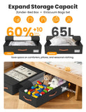 TOSKING 2-Pack Under Bed Storage Drawers with Wheels, 6 Vacuum Bags, 7.9" Height, Large 65L/80 lbs Clear Lid Rolling Bin, 900D Oxford, Space Saver for Dorm Bedroom, Blankets, Clothes, Shoes, Black