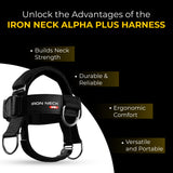 Iron Neck Neck Trainer, Exerciser, & Strengthener with Adjustable Head and Chin Belt - Portable Head Harness for Weight Lifting, Home, & Gym Use - Exercise & Workout Equipment (Alpha Plus, Black)