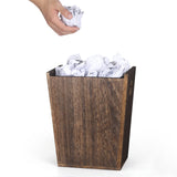 Wood Trash Can Small Wastebasket Rectangular Garbage Bin, Brown