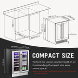 Antarctic Star Wine and Beverage Refrigerator, 24 Inch Dual Zone Wine Cooler with Glass Door, Built in or Under Counter Wine Fridge with Blue LED Light,18 Bottles and 66 Cans Capacity Beverage Cooler