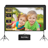 Projector Screen and Stand 120 inch,DUYIKJ Portable Black Backing Projector Screen Indoor Outdoor 16:9 4K HD Wrinkle-Free and Four-Legged Frame Movie Screen with Carry Bag for Backyard Movie Night