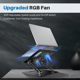 Adjustable Laptop Cooling Stand with 2 Quiet Fans & RGB Lighting, Aluminum Alloy & Foldable Ergonomic Design for MacBook