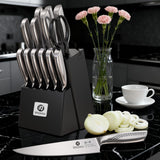 15-Piece Knife Set with Block, High Carbon Stainless Steel Kitchen Knives with Built-in Sharpener, Dishwasher Safe, Ergonomic Non-Slip Handle, Black